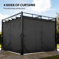 Outsunny 10' x 10' Outdoor Gazebo, Retractable Pergola Canopy with Curtains, UPF30+ Free Standing Metal Pergola Kit, Dark Grey(m-5)