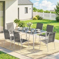 Outsunny 7 Piece Garden Dining Set, Garden Furniture Set with Rectangle Table and 6 Stackable Chairs(m-1)