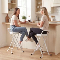 HOMCOM Foldable Bar Stools Set of 2, Folding Kitchen Chairs with PU Cushioned Seat, Footrest, White(m-7)