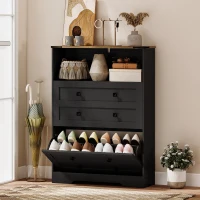 HOMCOM Shoe Cabinet with 2 Flip Drawers, Narrow Shoe Storage Cabinet, Black(m-1)
