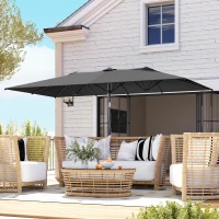 Outsunny Double-Sided Patio Umbrella Parasol with Tilt, Adjustable Height, Vents and 12 Ribs, for Garden, Deck, Grey(m-10)