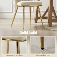 HOMCOM Modern Dining Chairs Set of 2, Velvet-Feel Upholstered Kitchen Chairs with Woven Backrest and Metal Legs, Cream White(m-7)