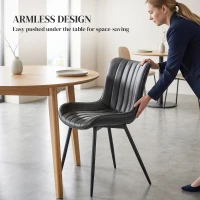 HOMCOM Dining Chairs Set of 2, PU Leather Upholstered Kitchen Chairs with Backrest and Steel Legs, Black(m-7)