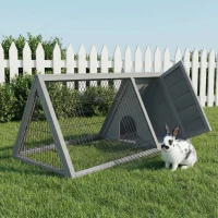 PawHut 46" x 25" Wooden A-Frame Outdoor Rabbit Cage Small Animal Hutch with Outside Run & Ventilating Wire, Grey(m-7)
