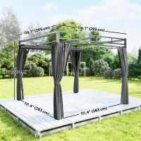 Outsunny 10' x 10' Outdoor Gazebo, Retractable Pergola Canopy with Curtains, UPF30+ Free Standing Metal Pergola Kit, Dark Grey(m-3)