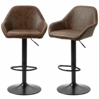 HOMCOM Adjustable Bar Stools Set of 2, Swivel Barstools with Footrest and Back, PU Leather and Steel Round Base, Coffee(m-2)
