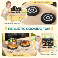 Qaba Kids Mud Kitchen, Outdoor Wooden Play Kitchen with Kitchenware & Garden Tools, Pretend Play Outdoor Toys, Natural(m-6)