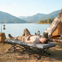 Outsunny Camping Cot with Soft Pad, 32" Extra Wide Folding Cots with Non-Slip Feet and Carry Bag, Grey(m-8)