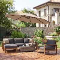 Outsunny 10FT Cantilever Patio Umbrella with 8 Ribs, Offset Patio Umbrella with Cover and Wind Ropes for Garden, Yard, Khaki(m-10)