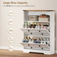 HOMCOM Shoe Cabinet with 2 Flip Drawers, Narrow Shoe Storage Cabinet, White(m-5)