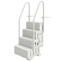 Outsunny Swimming Pool Ladder Adjustable Height for Above Ground Pool Steps with Dual Handrails White(m-1)