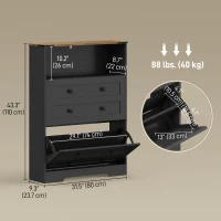 HOMCOM Shoe Cabinet with 2 Flip Drawers, Narrow Shoe Storage Cabinet, Black(m-3)