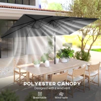 Outsunny Double-Sided Patio Umbrella Parasol with Tilt, Adjustable Height, Vents and 12 Ribs, for Garden, Deck, Grey(m-7)