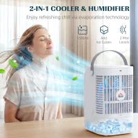 HOMCOM Portable Air Conditioner, 4-in-1 Mini Air Cooler with 4 Wind Speed, 2 Mist Mode, RGB 7 LED Light(m-4)