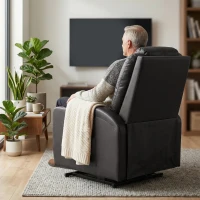 HOMCOM Power Lift Recliner Chair for Elderly, PU Leather Lift Chair with Thick and High Back, Footrest, Remote, Side Pockets, Cup Holders, Reclining Sofa for Living Room, Black(m-10)