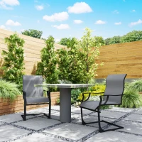 Outsunny C Spring Motion Patio Chairs Set of 2 with Curved High Backrest, Armrest, All Weather Breathable Fabric, Metal Frame(m-9)