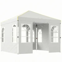 Outsunny 9.6 x 9.6 ft Pop Up Canopy Tent with Sidewalls, One Push Setup, UPF50+ Portable Instant Canopy Shelter, White(m-11)