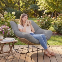 Outsunny Indoor Outdoor Papasan Rocking Chair, Oversized Rocking Egg Chair with Cushion for Garden, Patio, Grey(m-8)