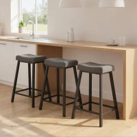 HOMCOM Set of 3 Bar Stools, Velvet Upholstered Counter Stools with Curved Seat and Footrest for Kitchen Island, Grey(m-8)