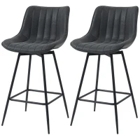 HOMCOM Set of 2 Counter Height Barstools, PU Leather Upholstered Bar Stools with Backrest, Footrest and Steel Legs, Black(m-2)
