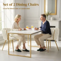 HOMCOM Modern Dining Chairs Set of 2, Velvet-Feel Upholstered Kitchen Chairs with Woven Backrest and Metal Legs, Cream White(m-4)