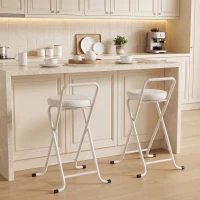 HOMCOM Foldable Bar Stools Set of 2, Folding Kitchen Chairs with PU Cushioned Seat, Footrest, White(m-10)