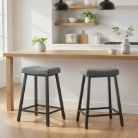 HOMCOM Set of 2 Bar Stools, Velvet Upholstered Counter Stools with Curved Seat and Footrest for Kitchen Island, Grey(m-7)