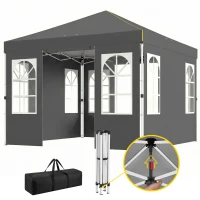 Outsunny 9.6 x 9.6 ft Pop Up Canopy Tent with Sidewalls, One Push Setup, UPF50+ Portable Instant Canopy Shelter, Dark Gray(m-1)