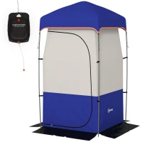 Outsunny Camping Shower Tent, Portable Privacy Shelter with Solar Shower Bag, Removable Floor and Carrying Bag, Blue(m-2)