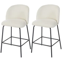 HOMCOM Set of 2 Counter Height Barstools, Upholstered Linen Bar Stools with Backrest, Footrest and Steel Legs, Cream White(m-2)