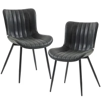HOMCOM Dining Chairs Set of 2, PU Leather Upholstered Kitchen Chairs with Backrest and Steel Legs, Black(m-2)