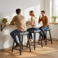 HOMCOM Set of 3 Bar Stools, Velvet Upholstered Counter Stools with Curved Seat and Footrest for Kitchen Island, Grey(m-7)