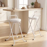 HOMCOM Foldable Bar Stools Set of 2, Folding Kitchen Chairs with PU Cushioned Seat, Footrest, White(m-9)