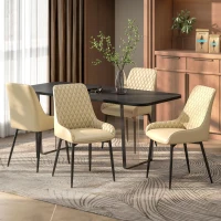 HOMCOM Upholstered Kitchen Chairs, Modern Dining Chairs Set of 4 with Diamond Tufting and Steel Legs for Dining Room, Khaki(m-8)