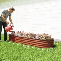 Outsunny 7.9' x 2' x 1' Galvanized Raised Garden Bed Kit, Metal Planter Box with Safety Edging, Brown(m-3)