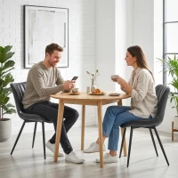 HOMCOM Dining Chairs Set of 2, PU Leather Upholstered Kitchen Chairs with Backrest and Steel Legs, Black(m-1)