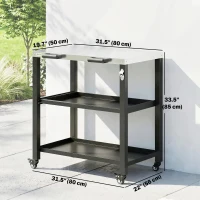 Outsunny Outdoor Grill Cart with Stainless Steel Tabletop, 2 Shelves, Rolling Prep Dining Cart with Lockable Wheels(m-3)