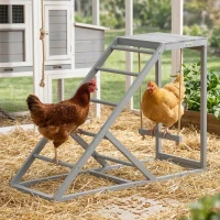 PawHut Chicken Activity Play for Healthy & Happy Animals, Swing Set with Chicken Perches & Hen Ladder, Chicken Coop Toy, Gray(m-2)