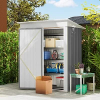 Outsunny Outdoor Sheds Storage, Small Steel Lean-to Shed with Adjustable Shelf, Lock, Gloves, 5' x 3' x 6', Gray(m-2)