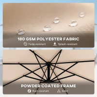 Outsunny 10FT Cantilever Patio Umbrella with 8 Ribs, Offset Patio Umbrella with Cover and Wind Ropes for Garden, Yard, Khaki(m-6)