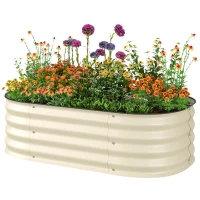 Outsunny 3.4' x 2' x 1' Galvanized Raised Garden Bed Kit, Metal Planter Box with Safety Edging, Cream(m-1)