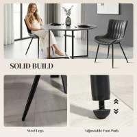 HOMCOM Dining Chairs Set of 2, PU Leather Upholstered Kitchen Chairs with Backrest and Steel Legs, Black(m-6)