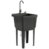 Outsunny Portable 23-Gallon Utility Sink Laundry Tub for Washing Room, Freestanding Laundry Sink with Soap Dispenser, Black(m-11)