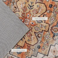 HOMCOM Area Rug 5x7, Machine Washable Rug, Non-Slip Boho Print Pattern Medallion Carpet for Living Room, Bedroom, Tawny Brown(m-7)