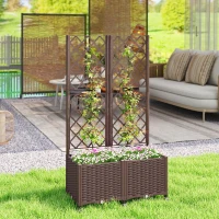 Outsunny Planter Box with Trellis, Self Watering Raised Garden Bed with Lockable Wheels and Drainage Holes, Brown(m-2)