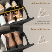 HOMCOM Shoe Cabinet with 2 Flip Drawers, Narrow Shoe Storage Cabinet, Black(m-6)