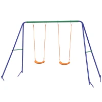 Outsunny Kids Swing Set Outdoor Metal Swing Frame with Double Swing Seats for 1-2 Children Aged 3-8 Years Old(m-2)