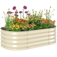 Outsunny 3.4' x 2' x 1' Galvanized Raised Garden Bed Kit, Metal Planter Box with Safety Edging, Cream(m-11)