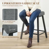 HOMCOM Set of 2 Bar Stools, Velvet Upholstered Counter Stools with Curved Seat and Footrest for Kitchen Island, Grey(m-4)