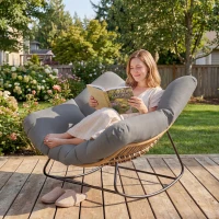 Outsunny Indoor Outdoor Papasan Rocking Chair, Oversized Rocking Egg Chair with Cushion for Garden, Patio, Grey(m-1)